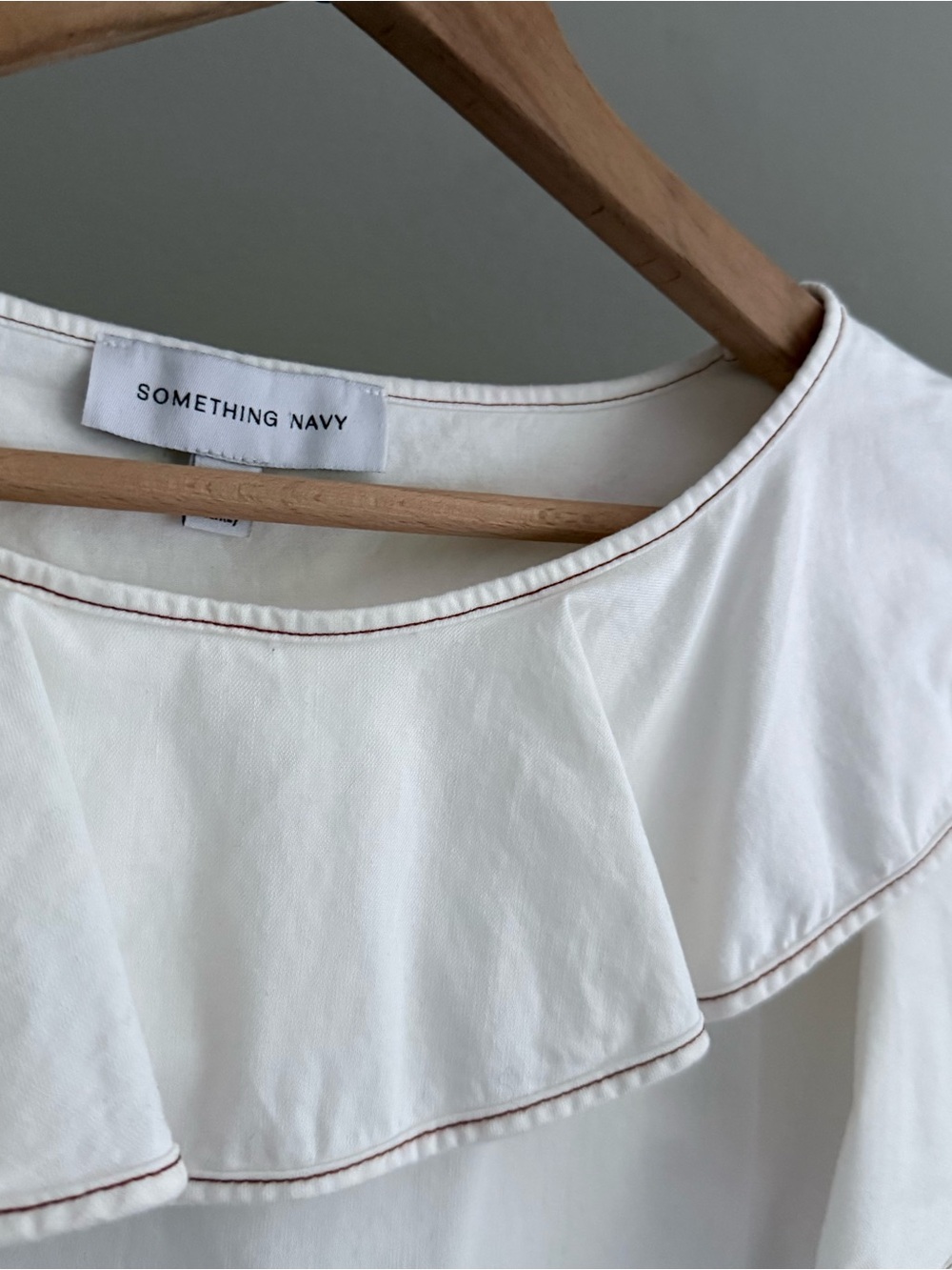 Something Navy White Felix Ruffle Top Poplin Cotton XS - Picture 3 of 5